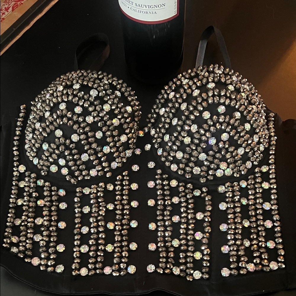 love J Black Rhinestone Longline Bandeau Bustier Corset